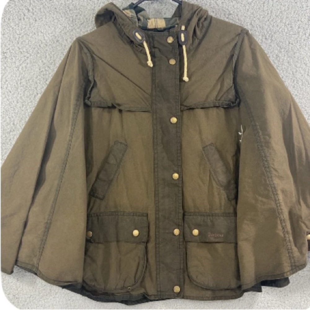 Barbour Olive Hooded Cape Coat Dale Cape